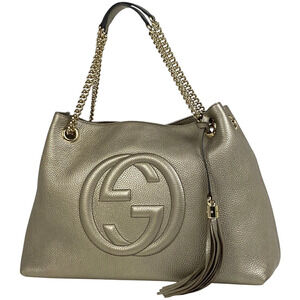 Gucci Soho Chain Shoulder Bag Fringe Tassel Interlocking GG Leather Gold